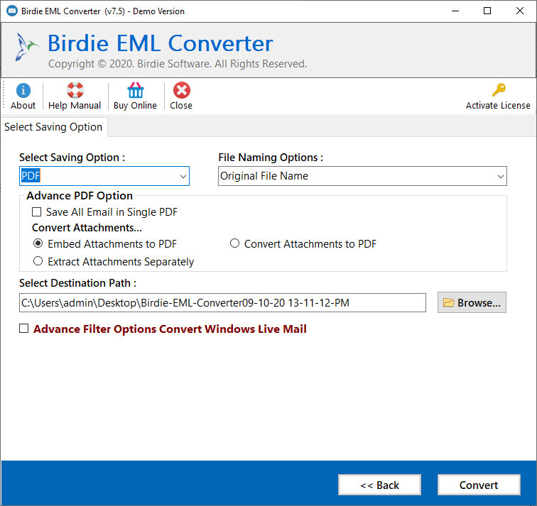 Live Mail EML to PDF Converter software